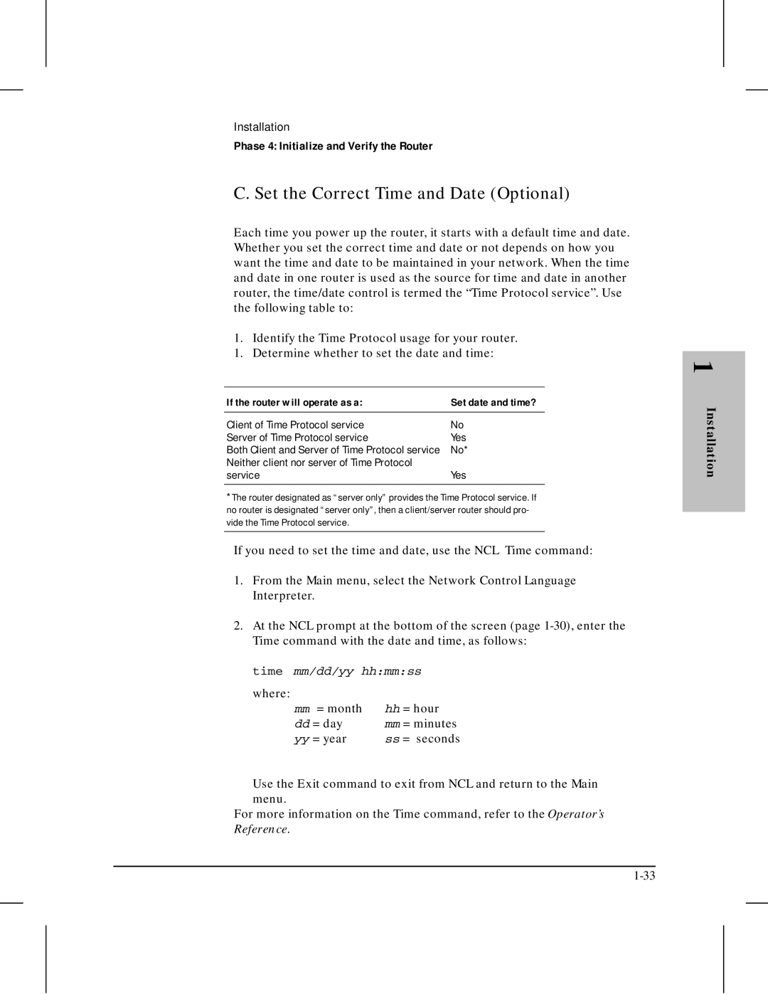 HP 445 manual Set the Correct Time and Date Optional, If the router will operate as a 