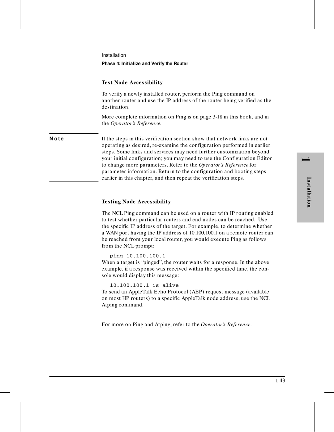 HP 445 manual Test Node Accessibility, Destination, Testing Node Accessibility 