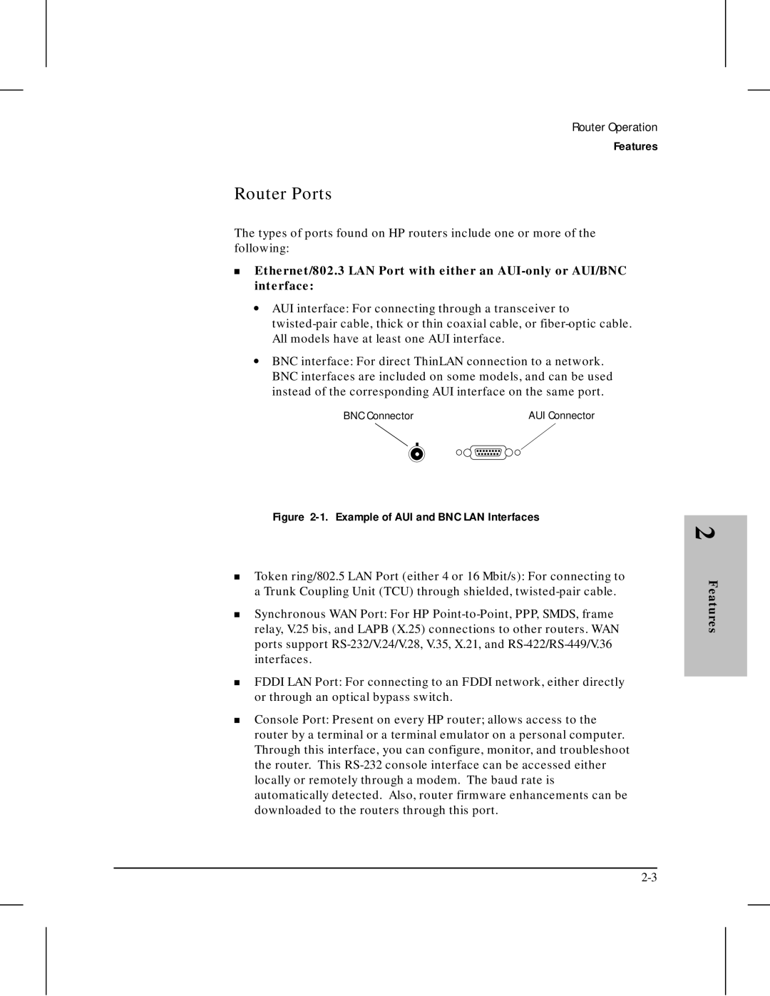 HP 445 manual Router Ports, Features 