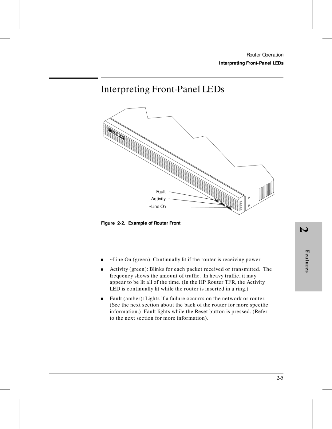 HP 445 manual Interpreting Front-Panel LEDs, Example of Router Front 