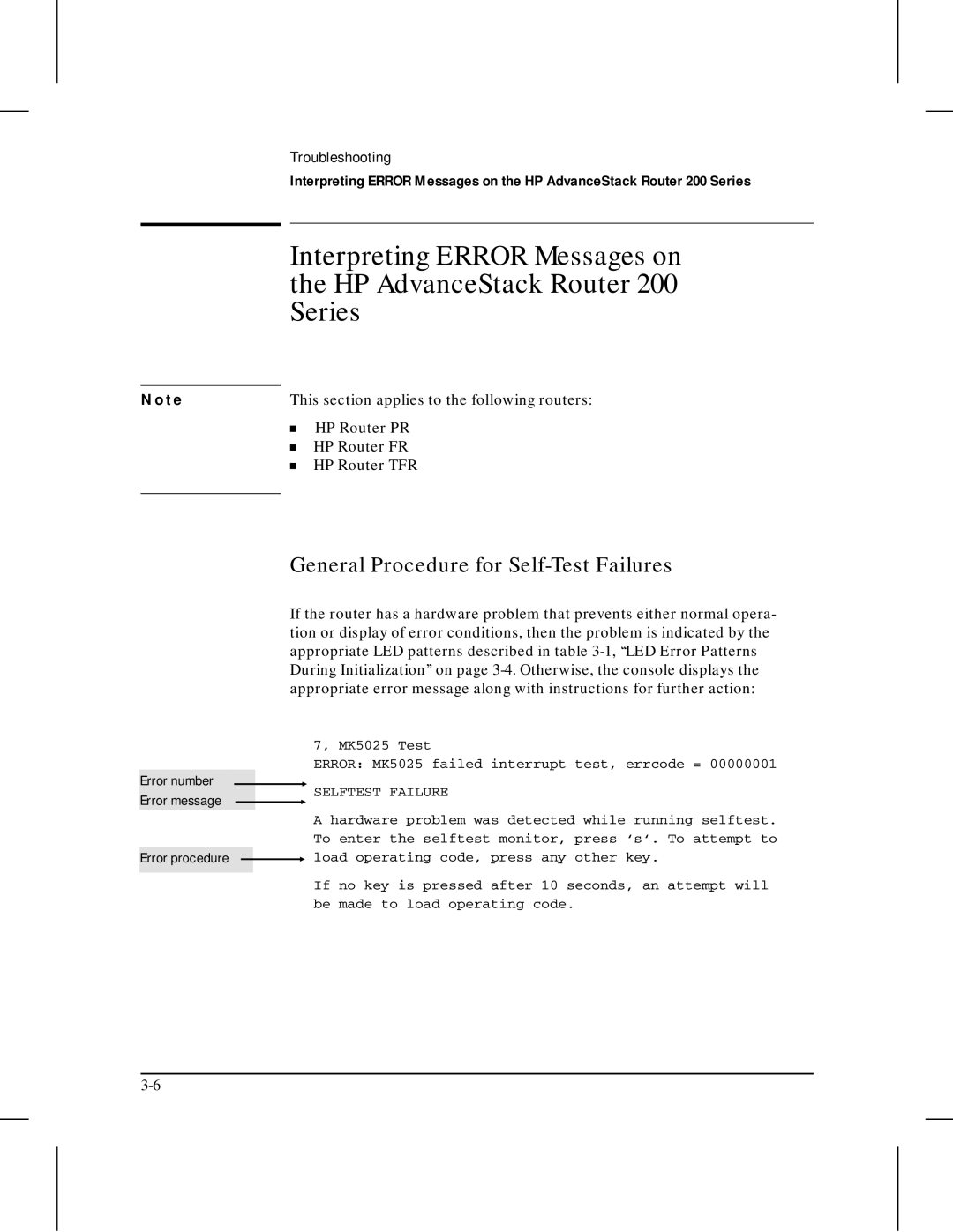 HP 445 manual General Procedure for Self-Test Failures, Error number 