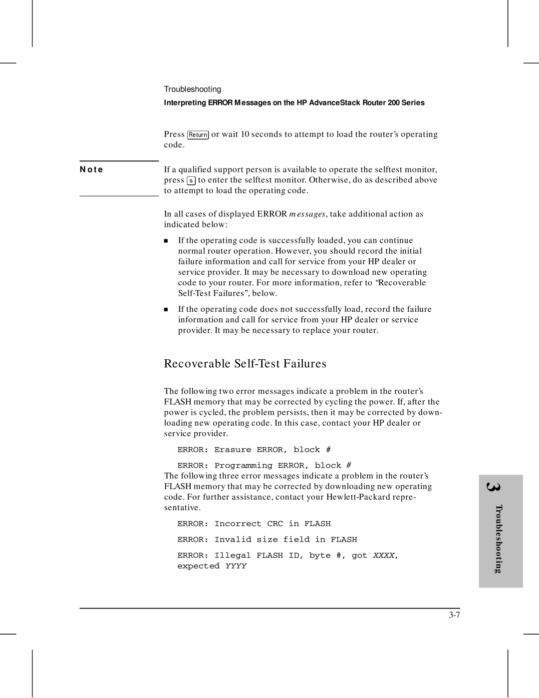 HP 445 manual Recoverable Self-Test Failures 