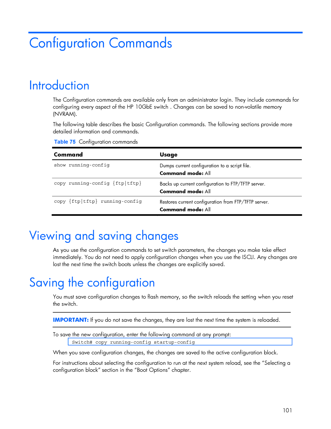 HP 445942-001 manual Viewing and saving changes, Saving the configuration 