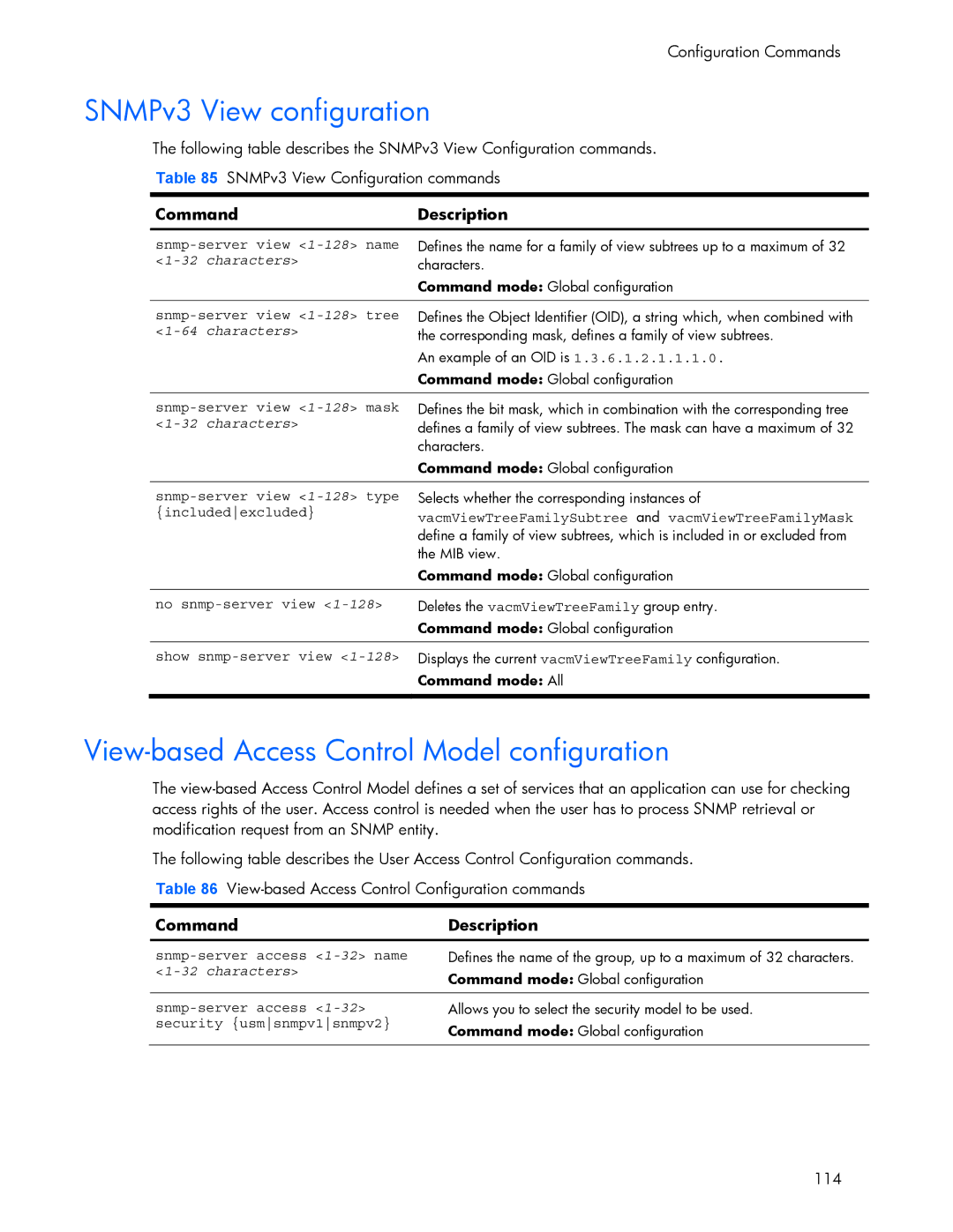 HP 445942-001 manual SNMPv3 View configuration, View-based Access Control Model configuration 