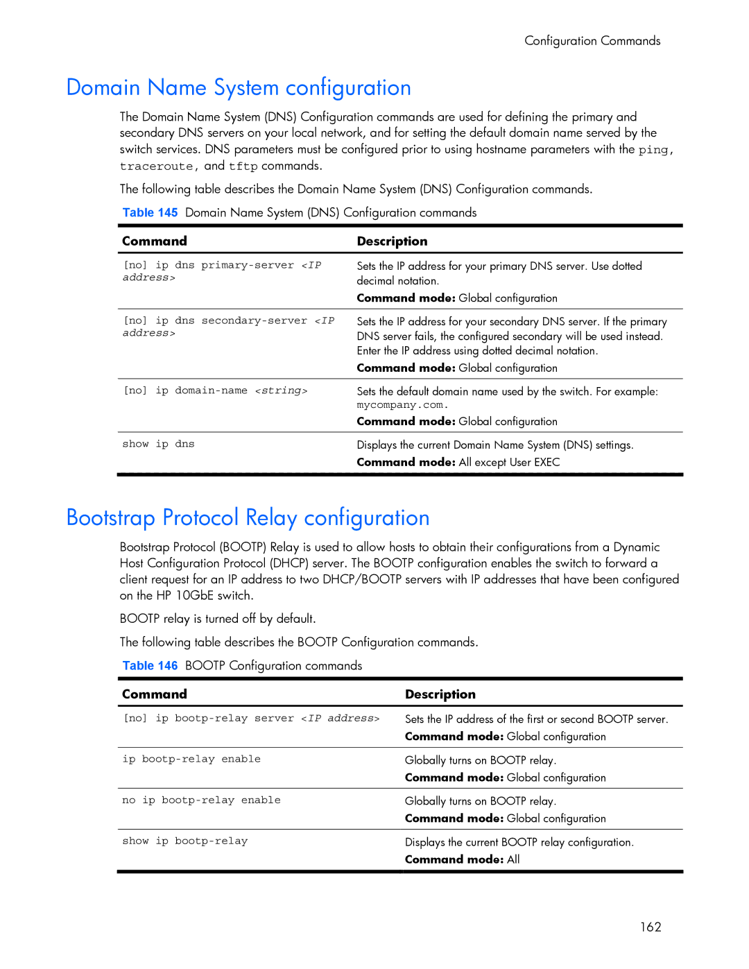 HP 445942-001 manual Domain Name System configuration, Bootstrap Protocol Relay configuration 