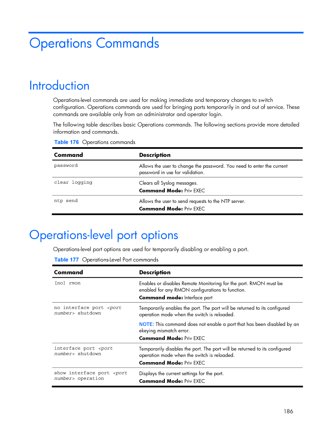 HP 445942-001 manual Operations-level port options, Number shutdown 