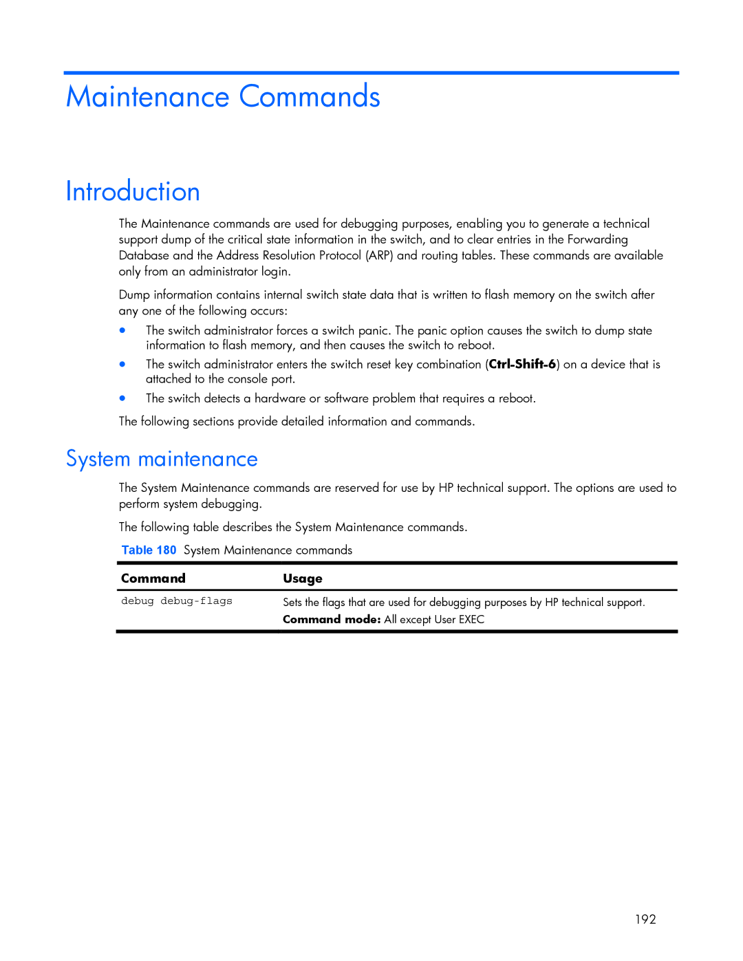 HP 445942-001 manual System maintenance, Debug debug-flags 