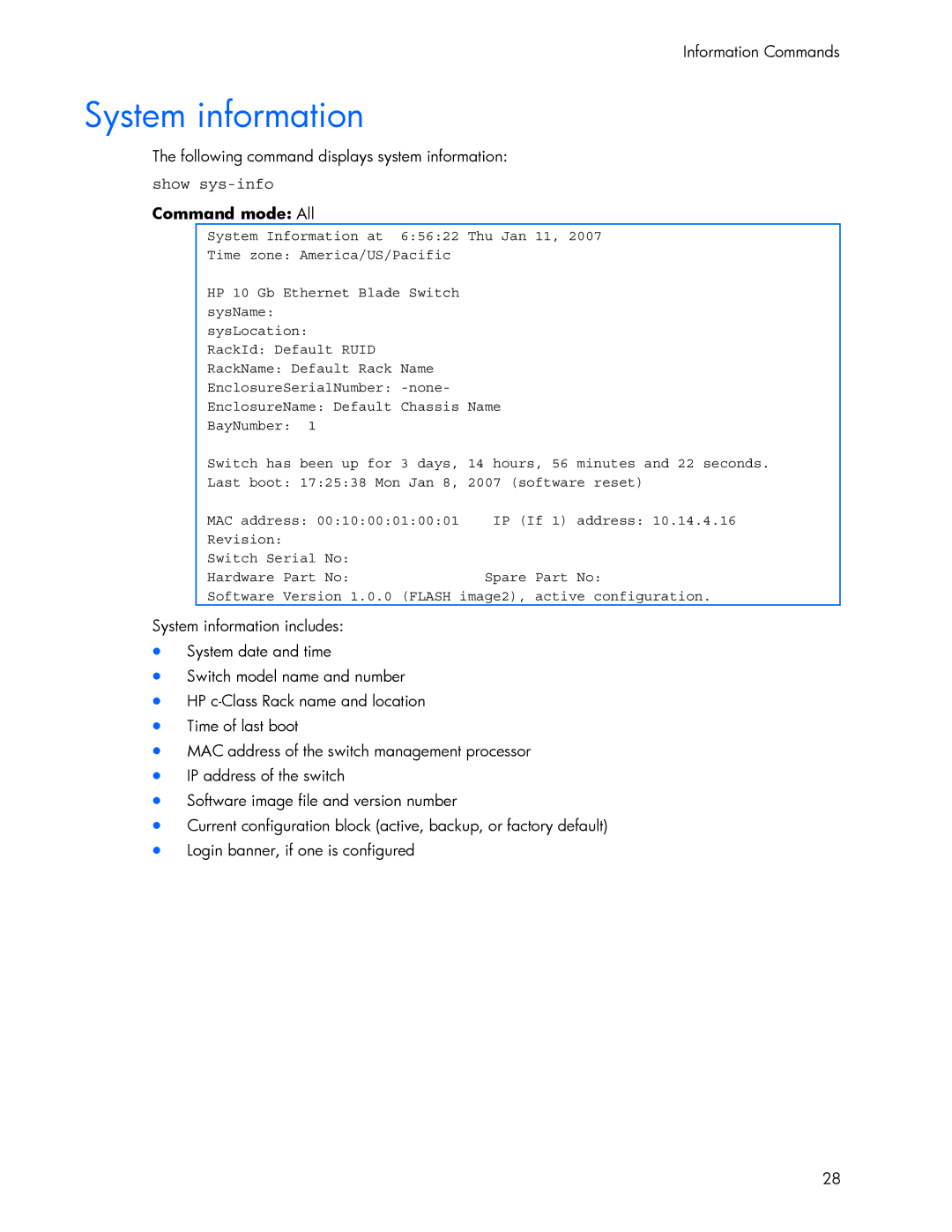 HP 445942-001 manual System information, Show sys-info 