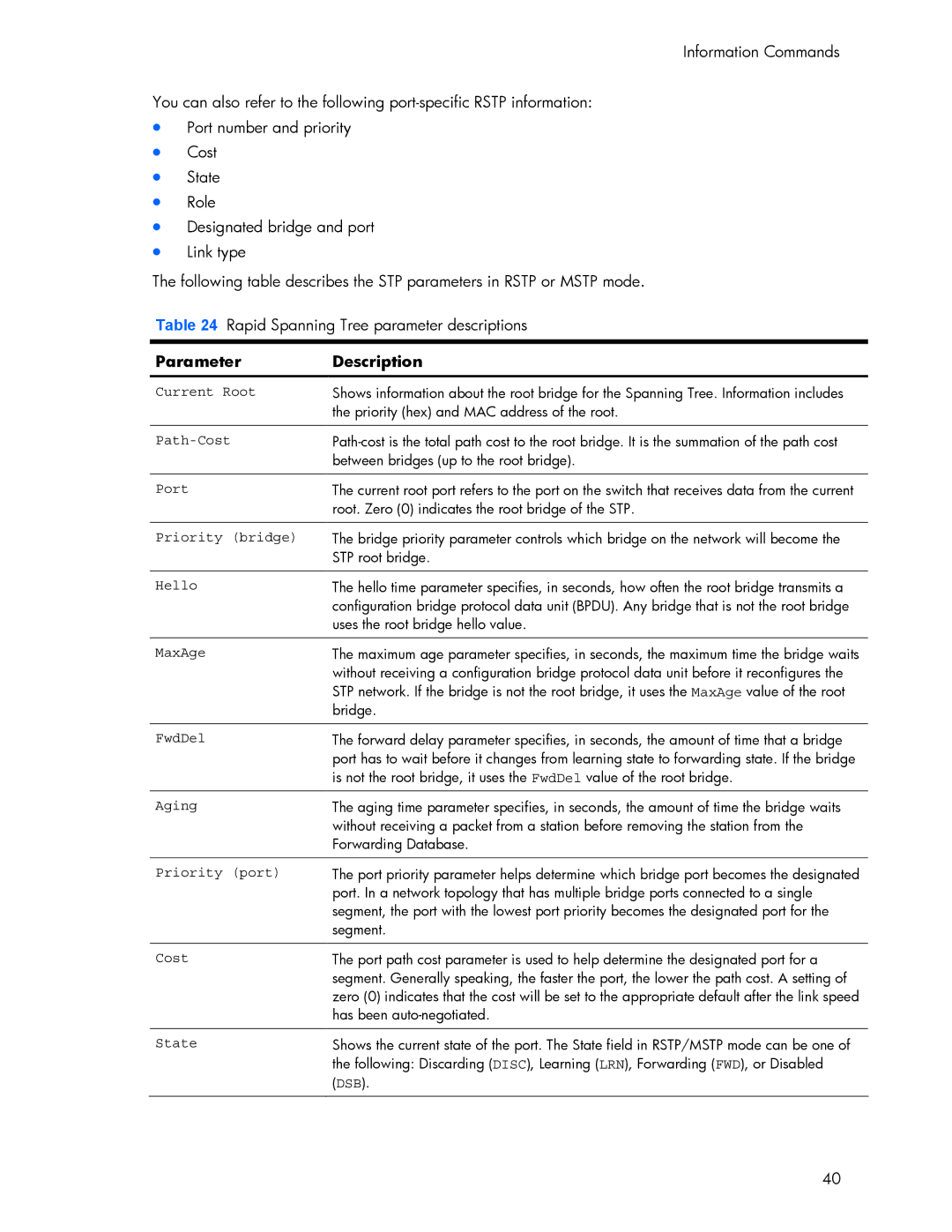 HP 445942-001 manual Parameter, Description 