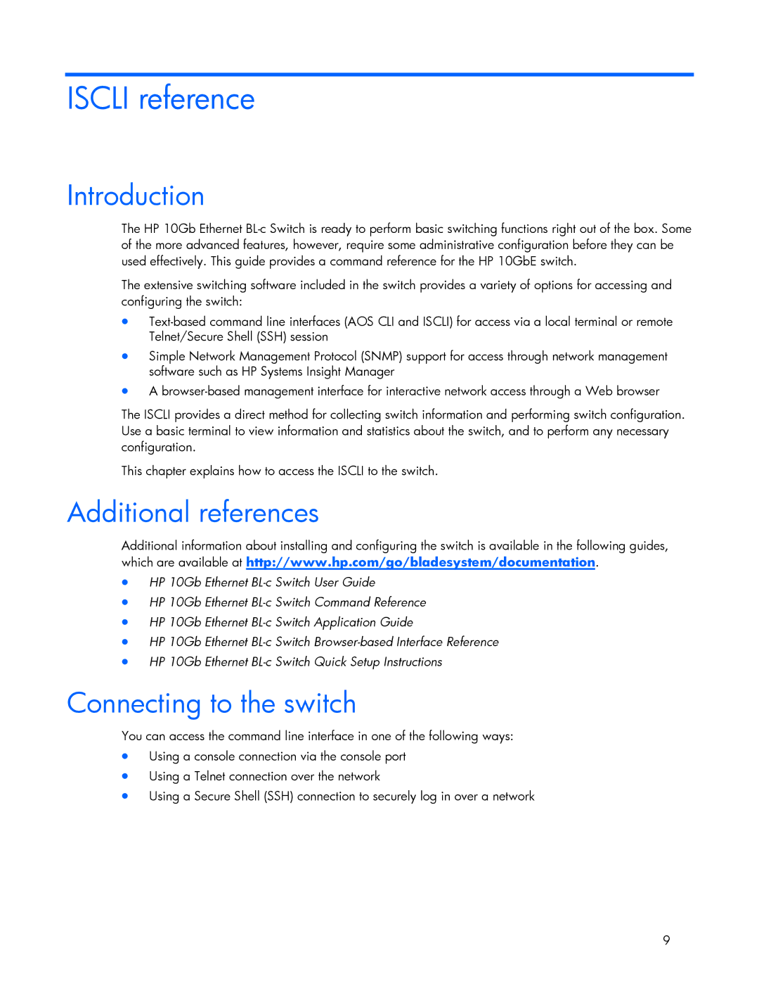 HP 445942-001 manual Introduction, Additional references, Connecting to the switch 