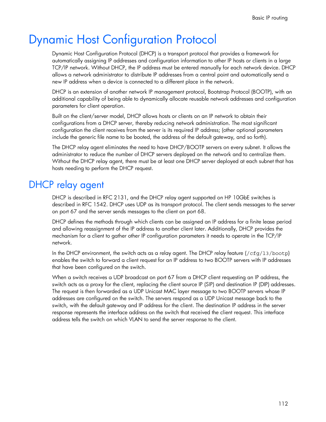 HP 445946-001 manual Dynamic Host Configuration Protocol, Dhcp relay agent 