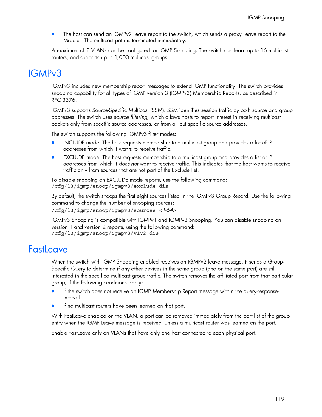 HP 445946-001 manual IGMPv3, FastLeave 