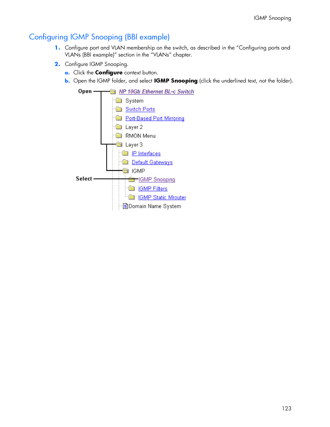 HP 445946-001 manual Configuring Igmp Snooping BBI example 