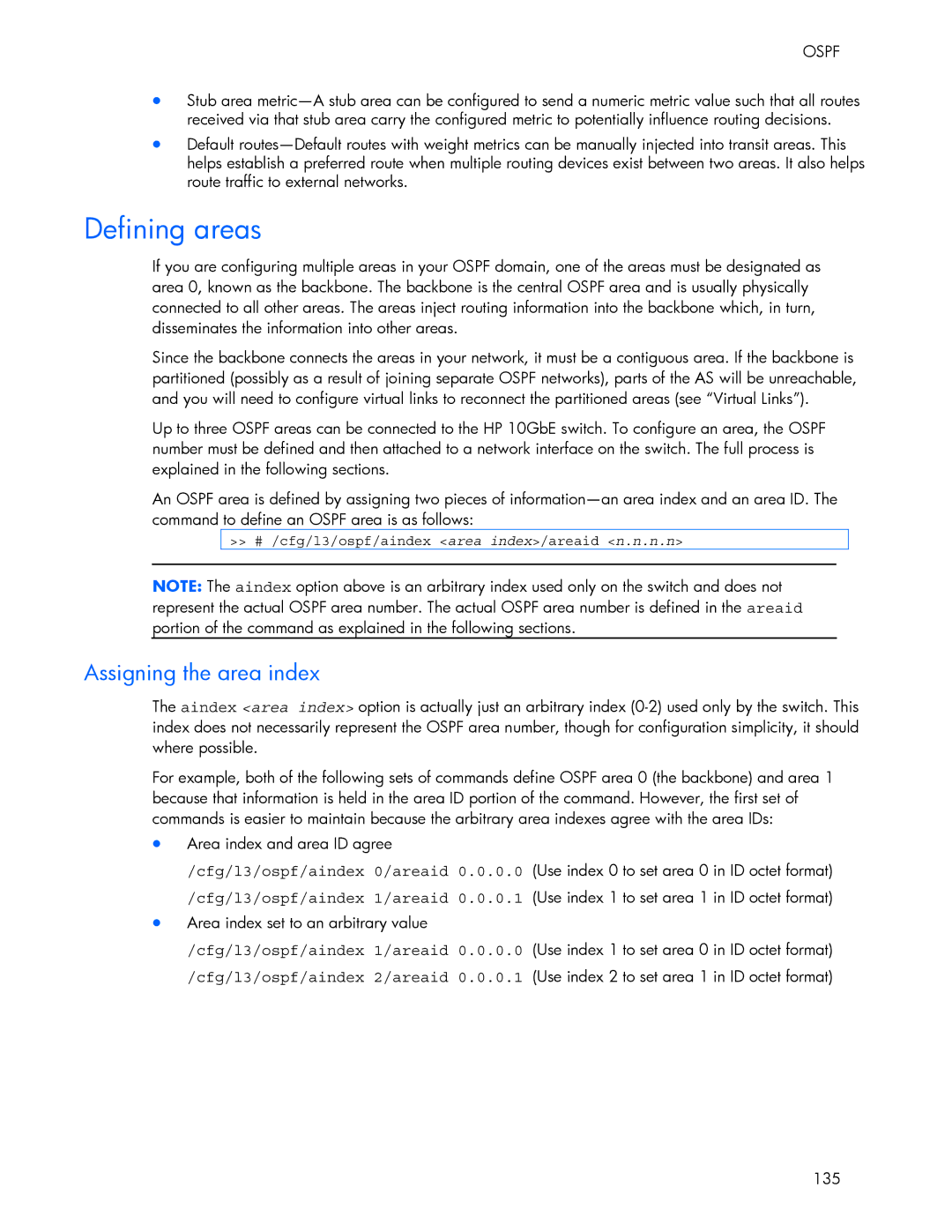 HP 445946-001 manual Defining areas, Assigning the area index, Area index set to an arbitrary value 