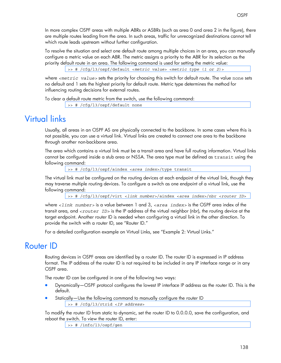 HP 445946-001 manual Virtual links, Router ID 