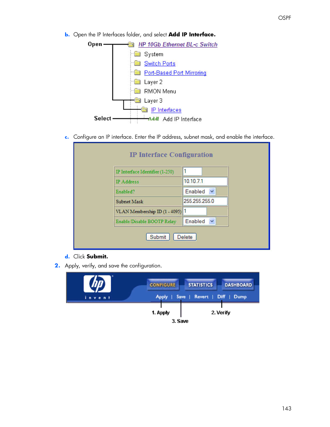 HP 445946-001 manual Click Submit, Apply, verify, and save the configuration 143 