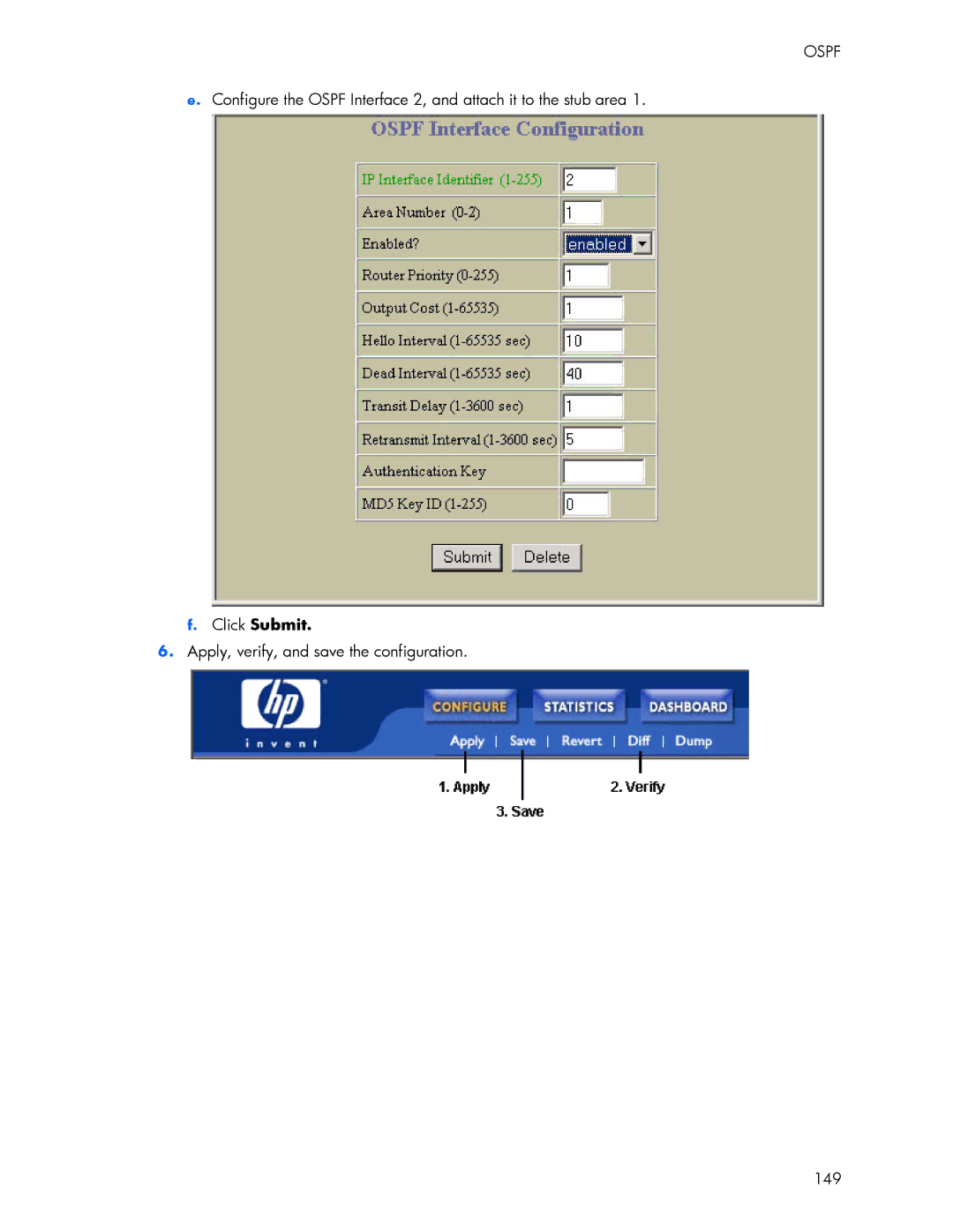 HP 445946-001 manual Click Submit, Apply, verify, and save the configuration 149 