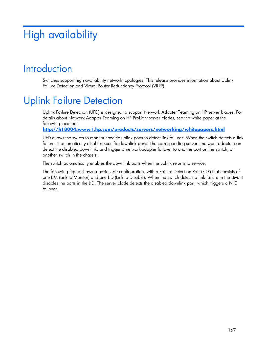 HP 445946-001 manual High availability, Uplink Failure Detection 