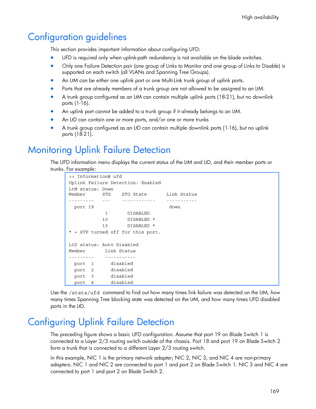 HP 445946-001 manual Monitoring Uplink Failure Detection, Configuring Uplink Failure Detection 