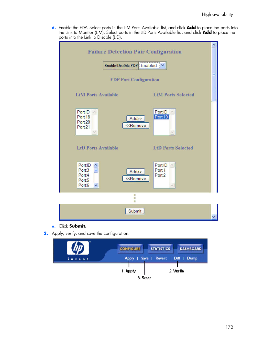 HP 445946-001 manual Click Submit, Apply, verify, and save the configuration 172 