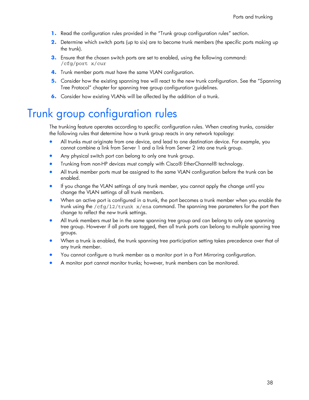 HP 445946-001 manual Trunk group configuration rules, Cfg/port x/cur 