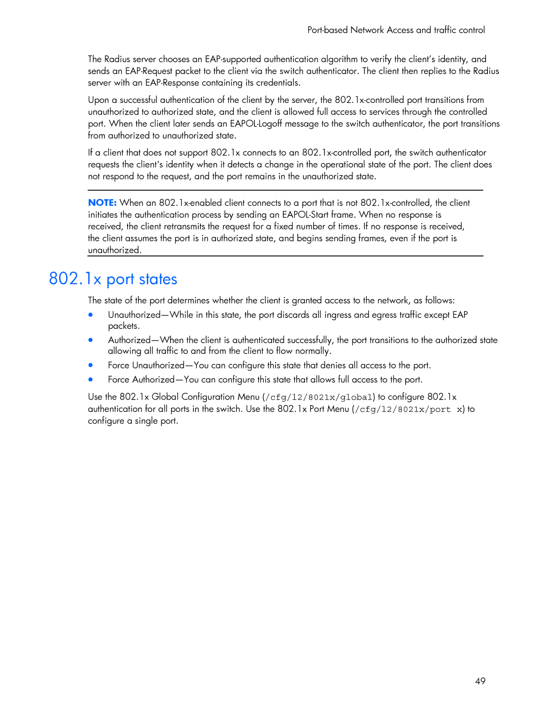 HP 445946-001 manual 802.1x port states 