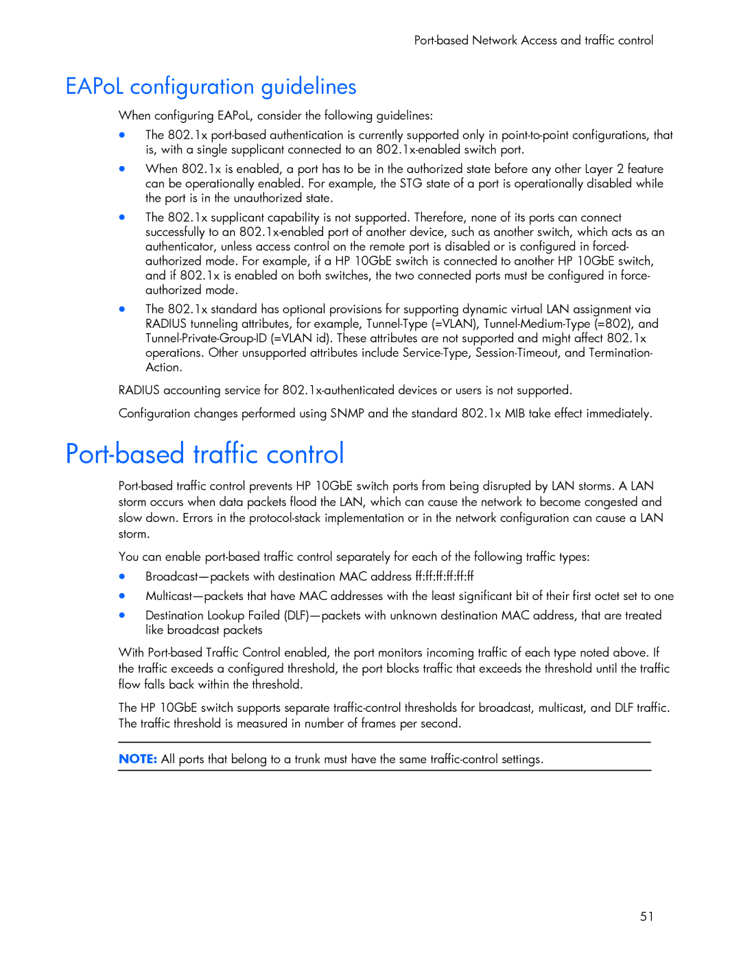 HP 445946-001 manual Port-based traffic control, EAPoL configuration guidelines 