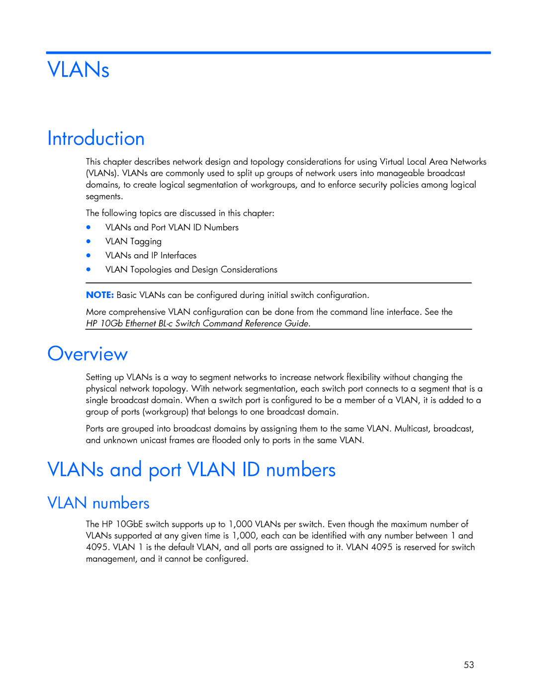 HP 445946-001 manual Overview, VLANs and port Vlan ID numbers, Vlan numbers 