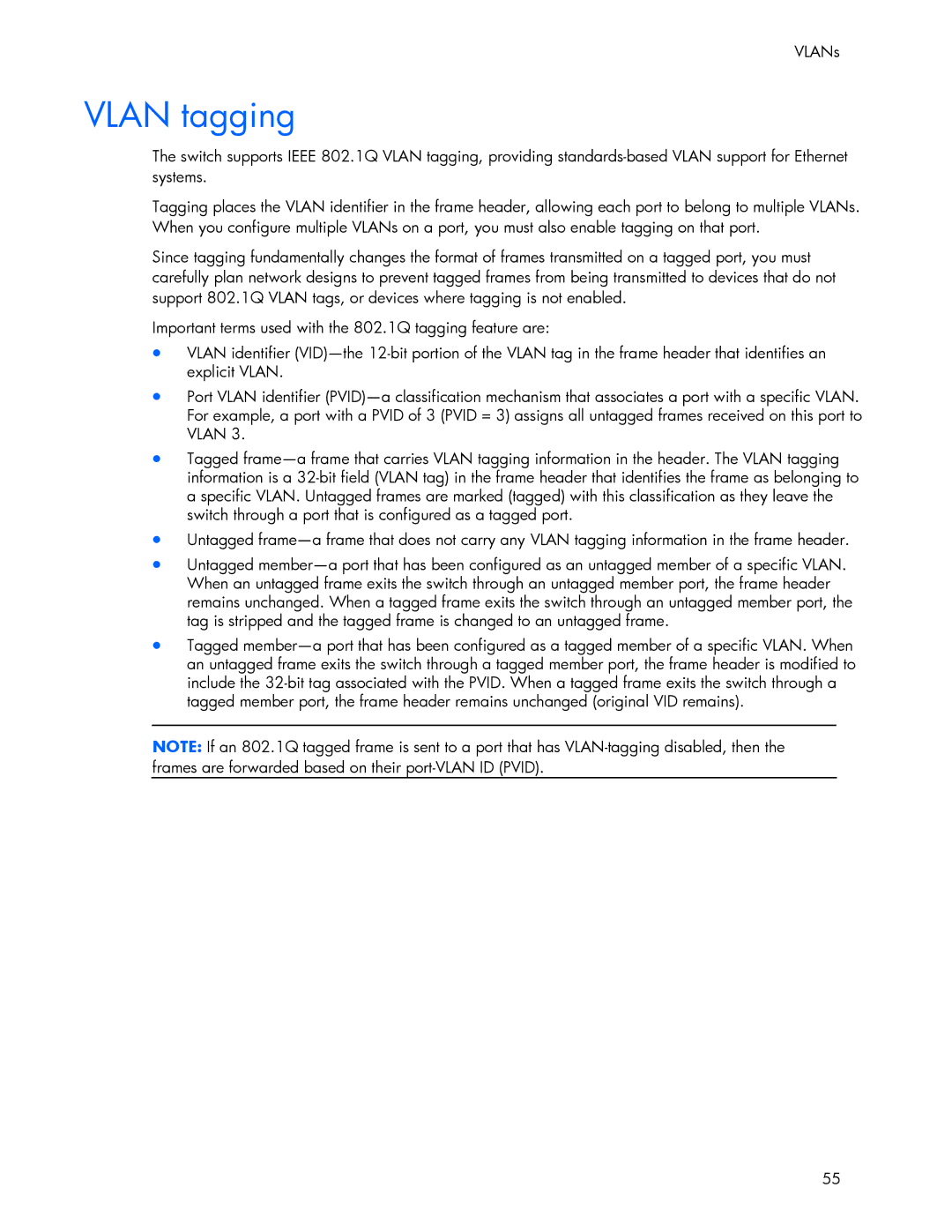 HP 445946-001 manual Vlan tagging 