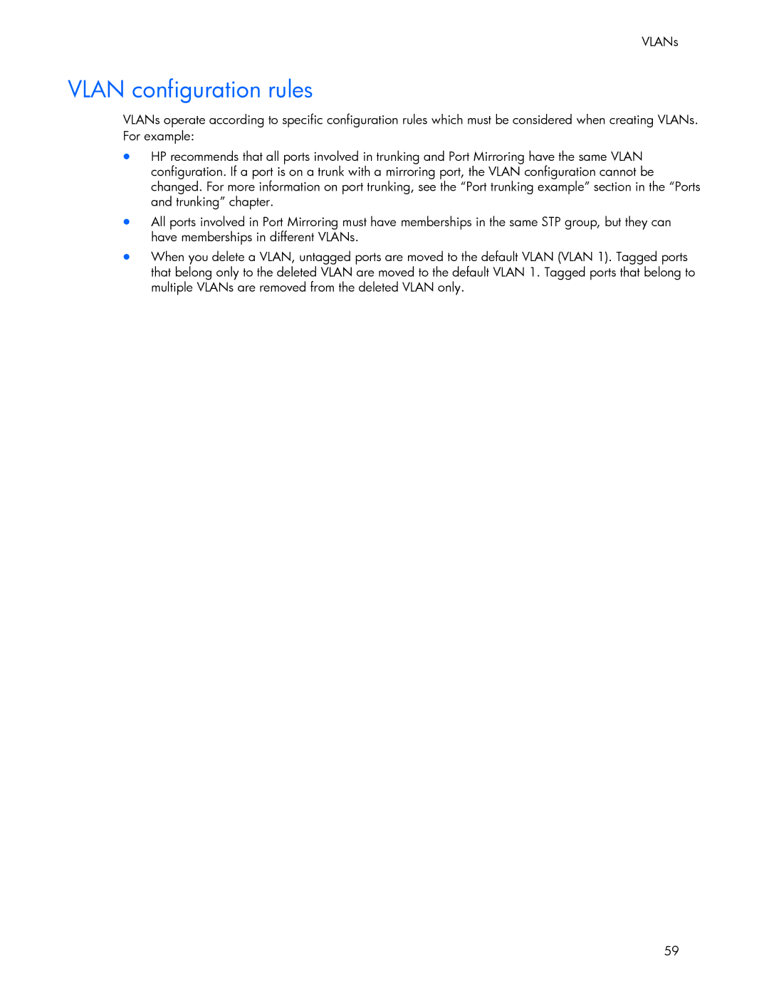 HP 445946-001 manual Vlan configuration rules 
