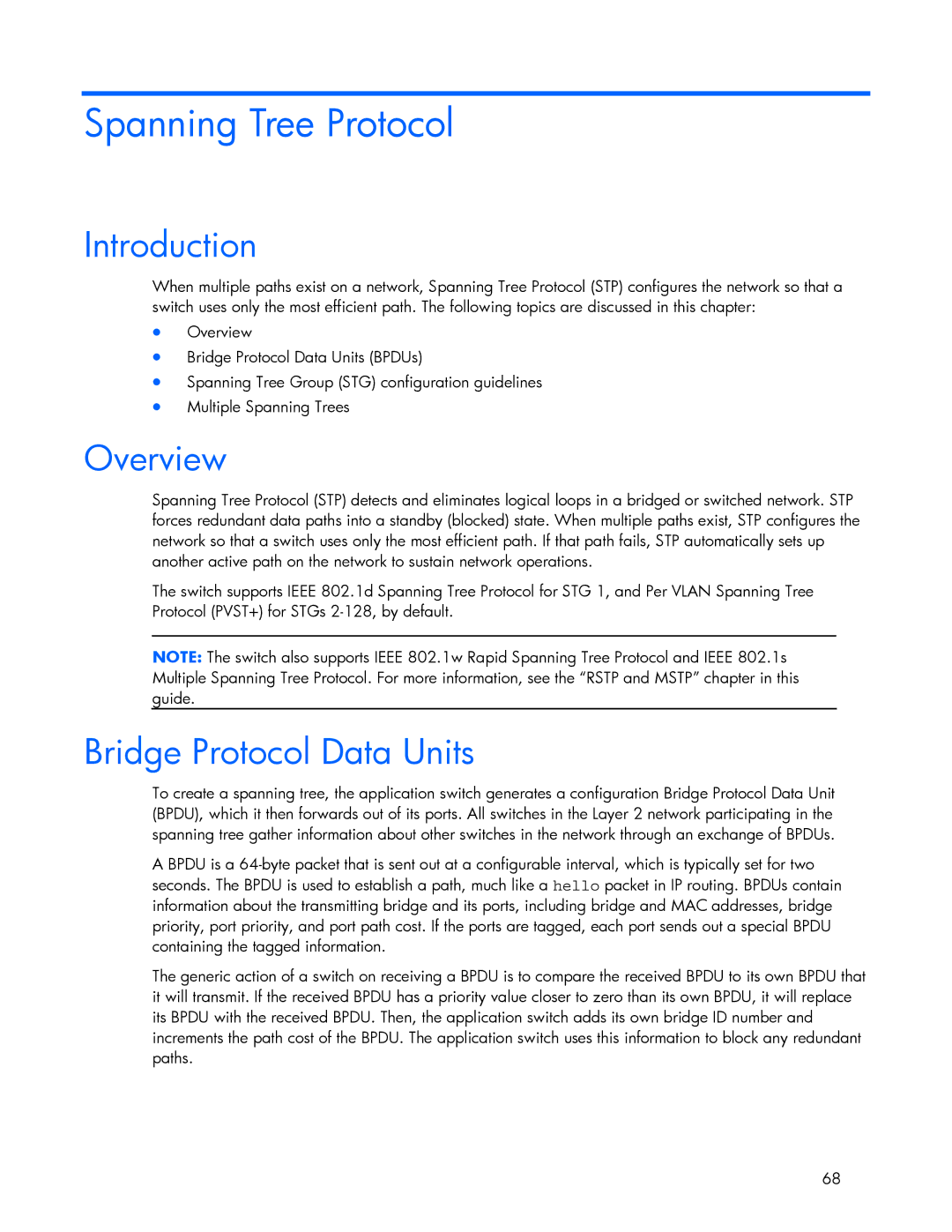 HP 445946-001 manual Spanning Tree Protocol, Bridge Protocol Data Units 