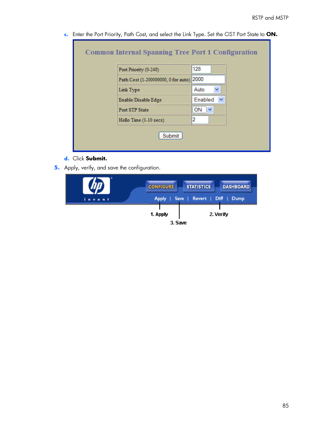 HP 445946-001 manual Apply, verify, and save the configuration 