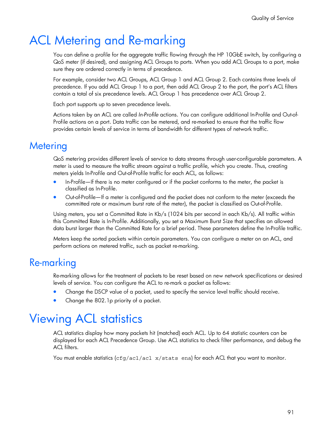 HP 445946-001 manual ACL Metering and Re-marking, Viewing ACL statistics 