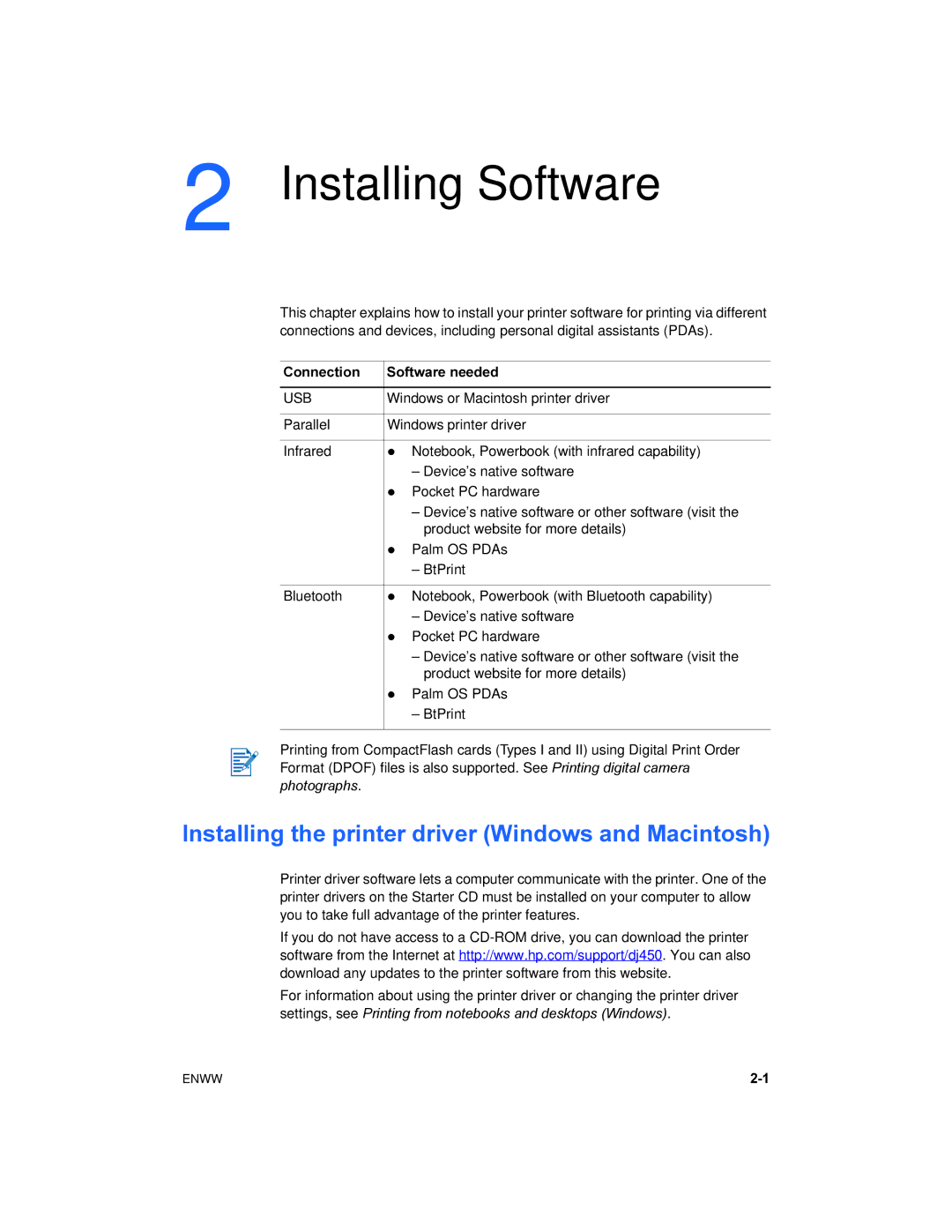 HP 450 manual Installing Software, Usb 