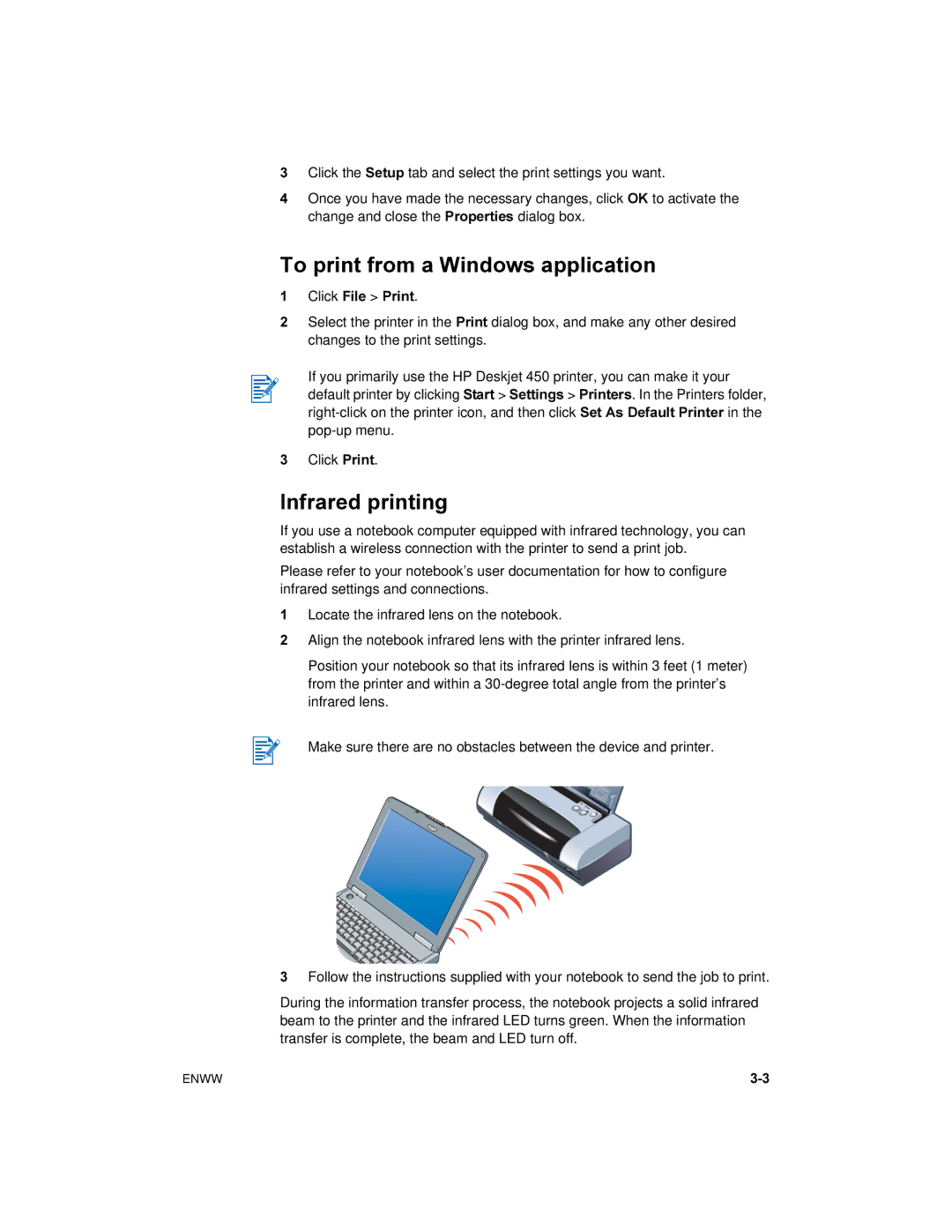 HP 450 manual To print from a Windows application, Infrared printing 