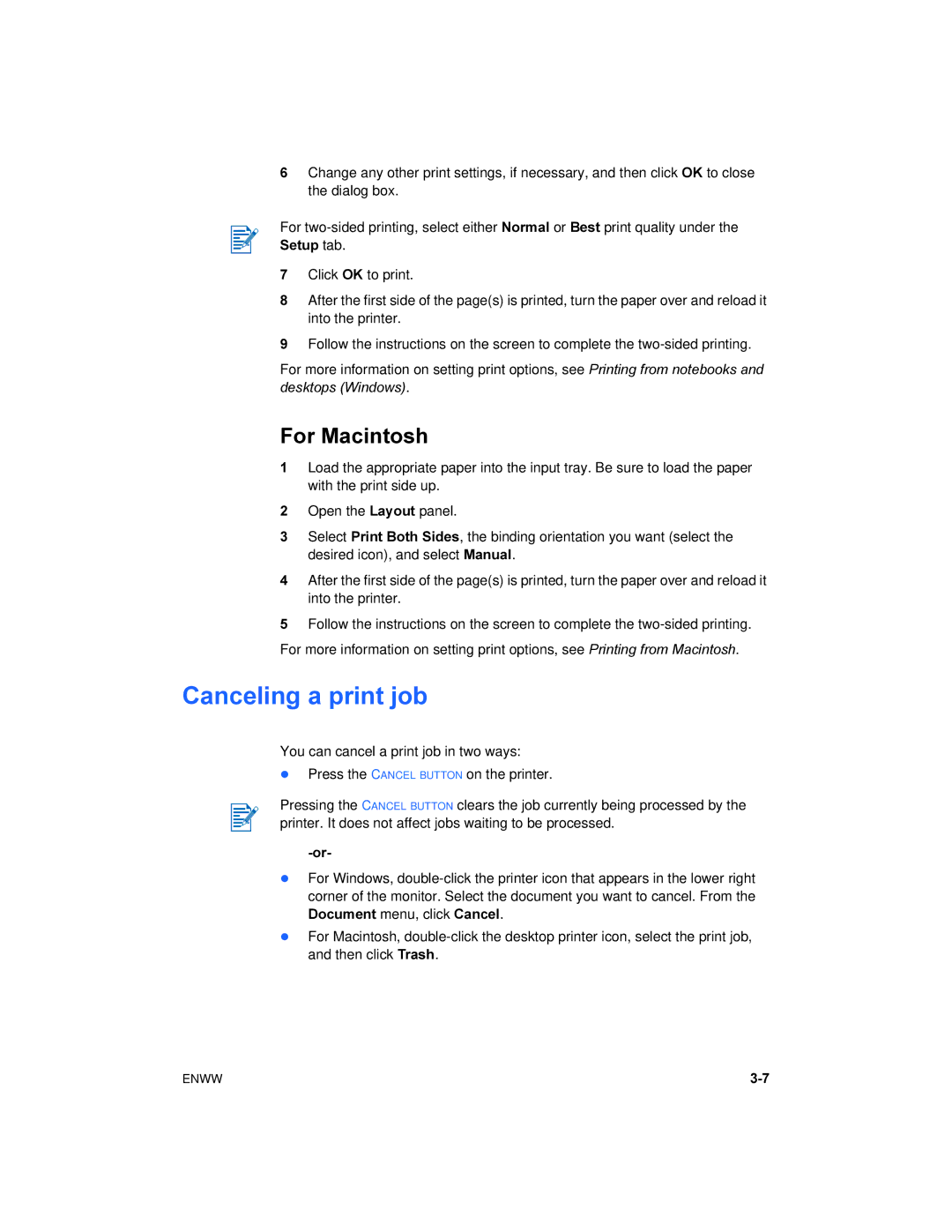 HP 450 manual Canceling a print job, For Macintosh 