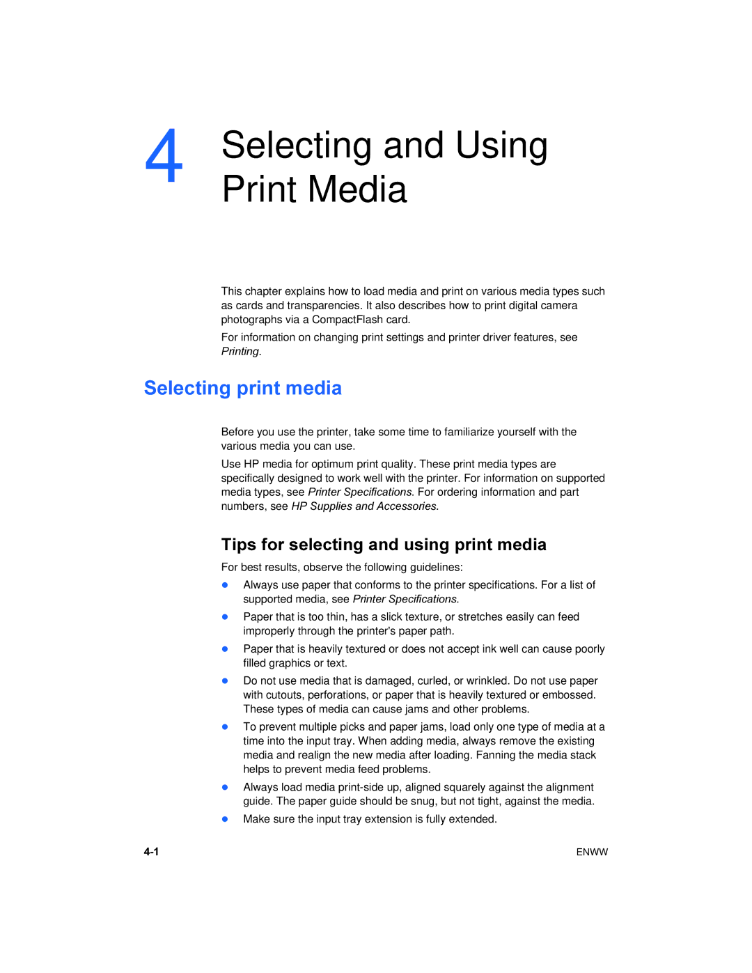 HP 450 manual Selecting and Using, Print Media, Selecting print media, Tips for selecting and using print media 