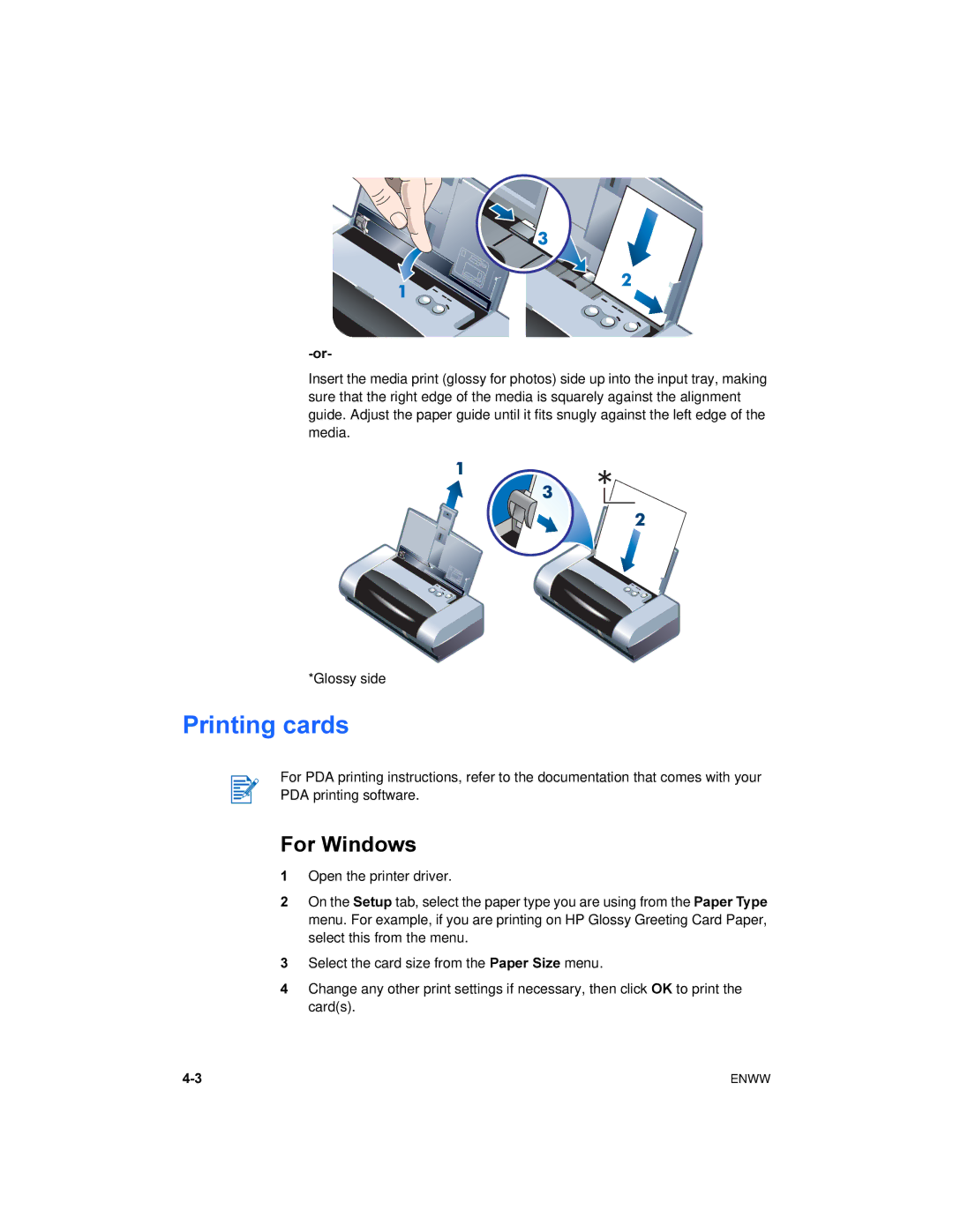 HP 450 manual Printing cards, For Windows 