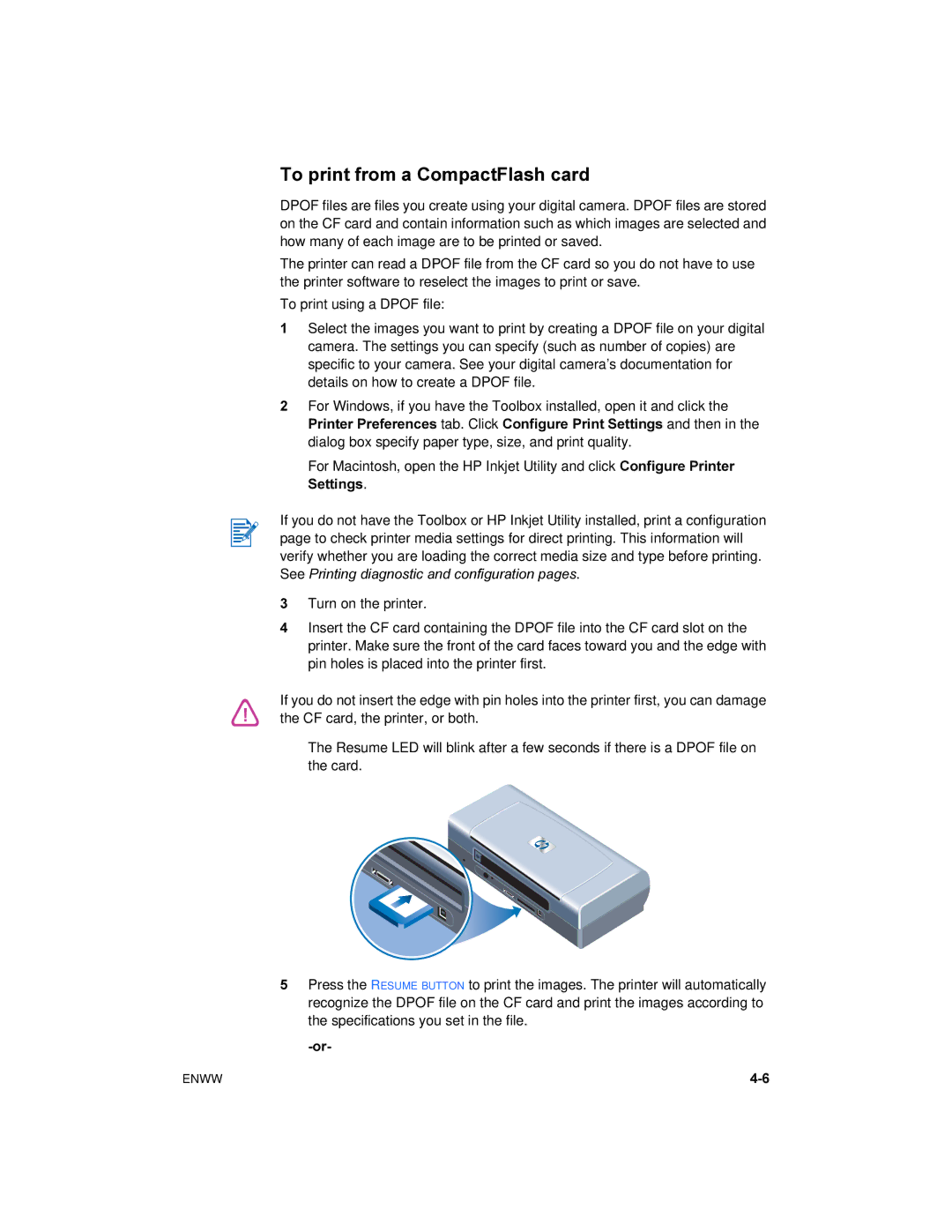 HP 450 manual To print from a CompactFlash card 