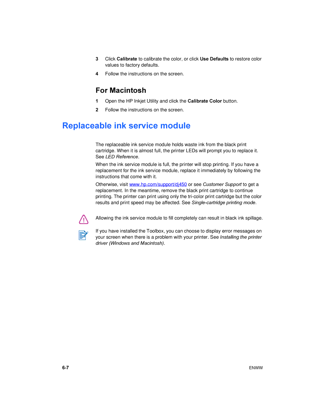 HP 450 manual Replaceable ink service module, For Macintosh 