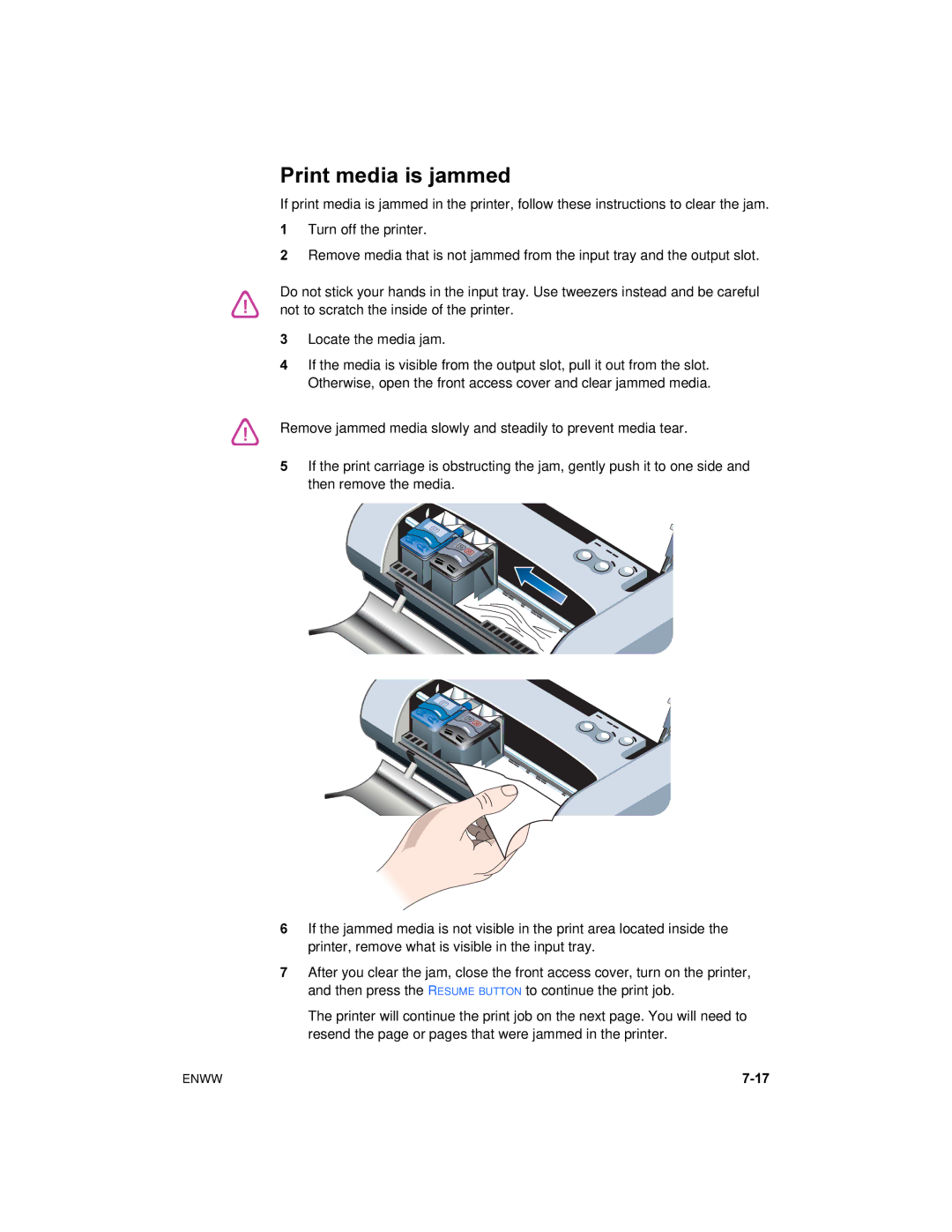 HP 450 manual Print media is jammed 