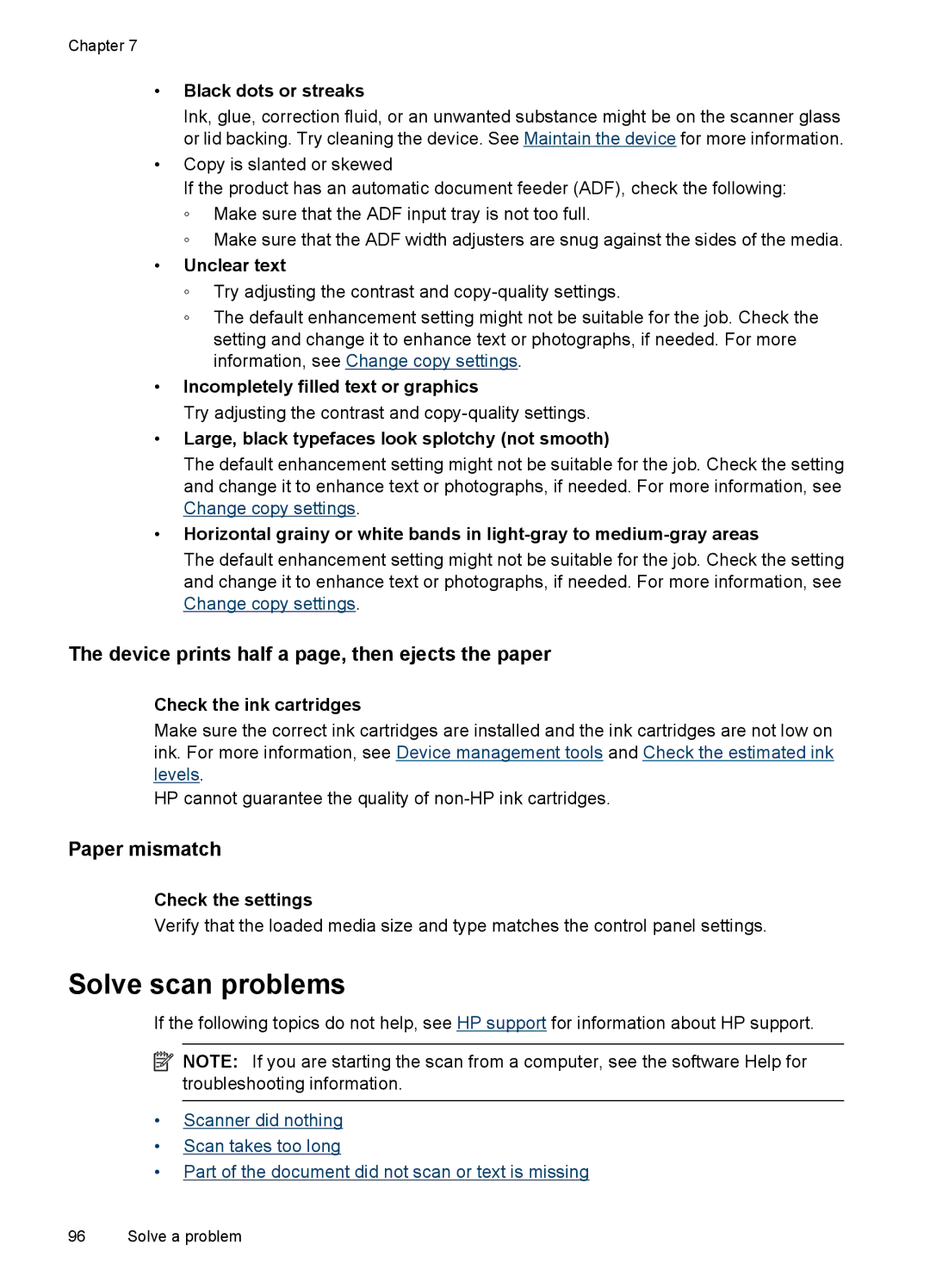 HP 4500 - G510a manual Solve scan problems, Paper mismatch 