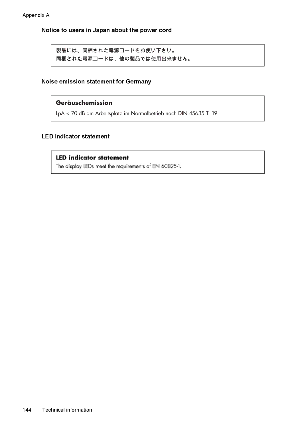 HP 4500 - G510a manual Noise emission statement for Germany, LED indicator statement 