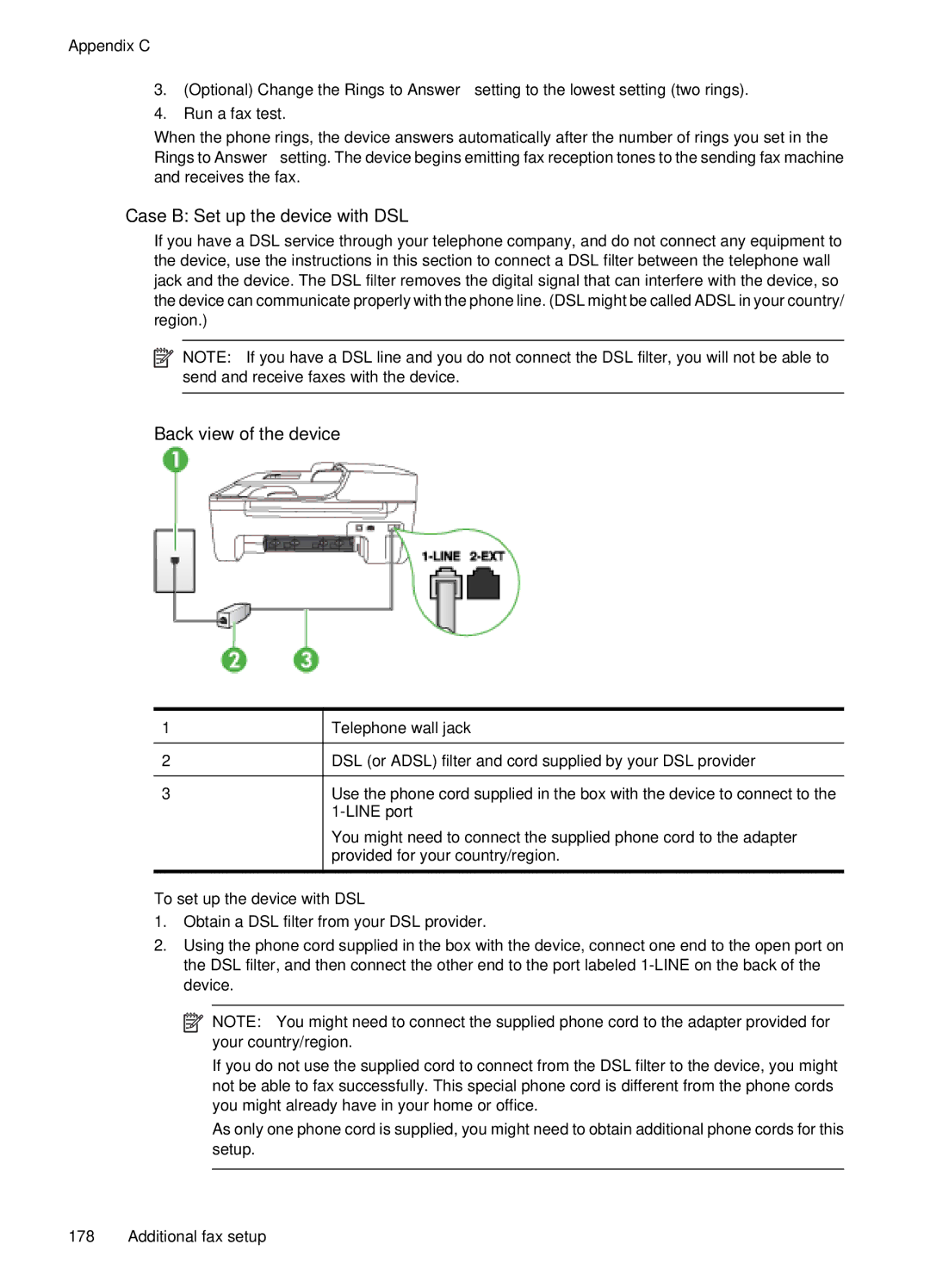 HP 4500 - G510a manual Case B Set up the device with DSL, To set up the device with DSL 