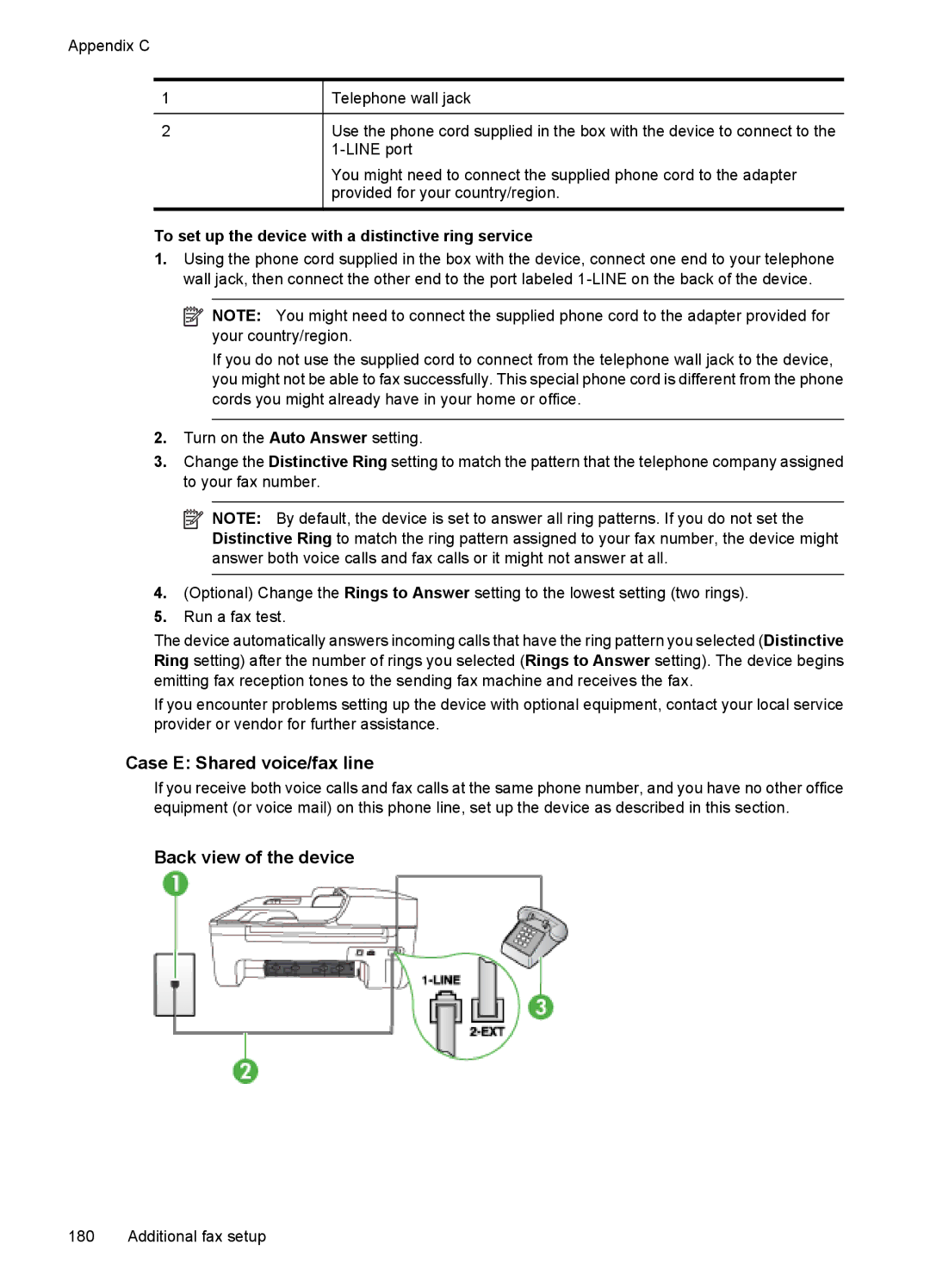 HP 4500 - G510a manual Case E Shared voice/fax line, To set up the device with a distinctive ring service 