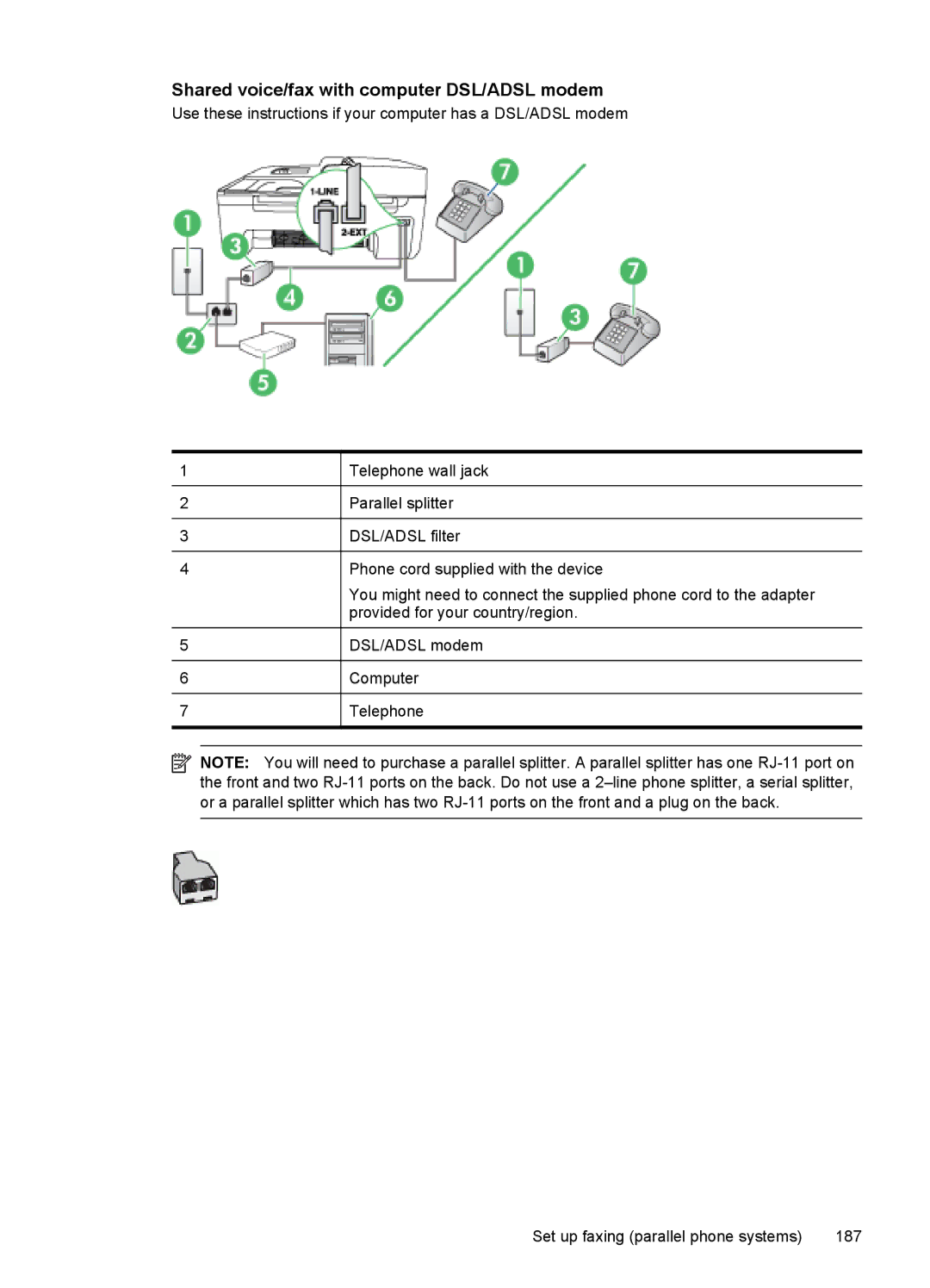 HP 4500 - G510a manual Shared voice/fax with computer DSL/ADSL modem 