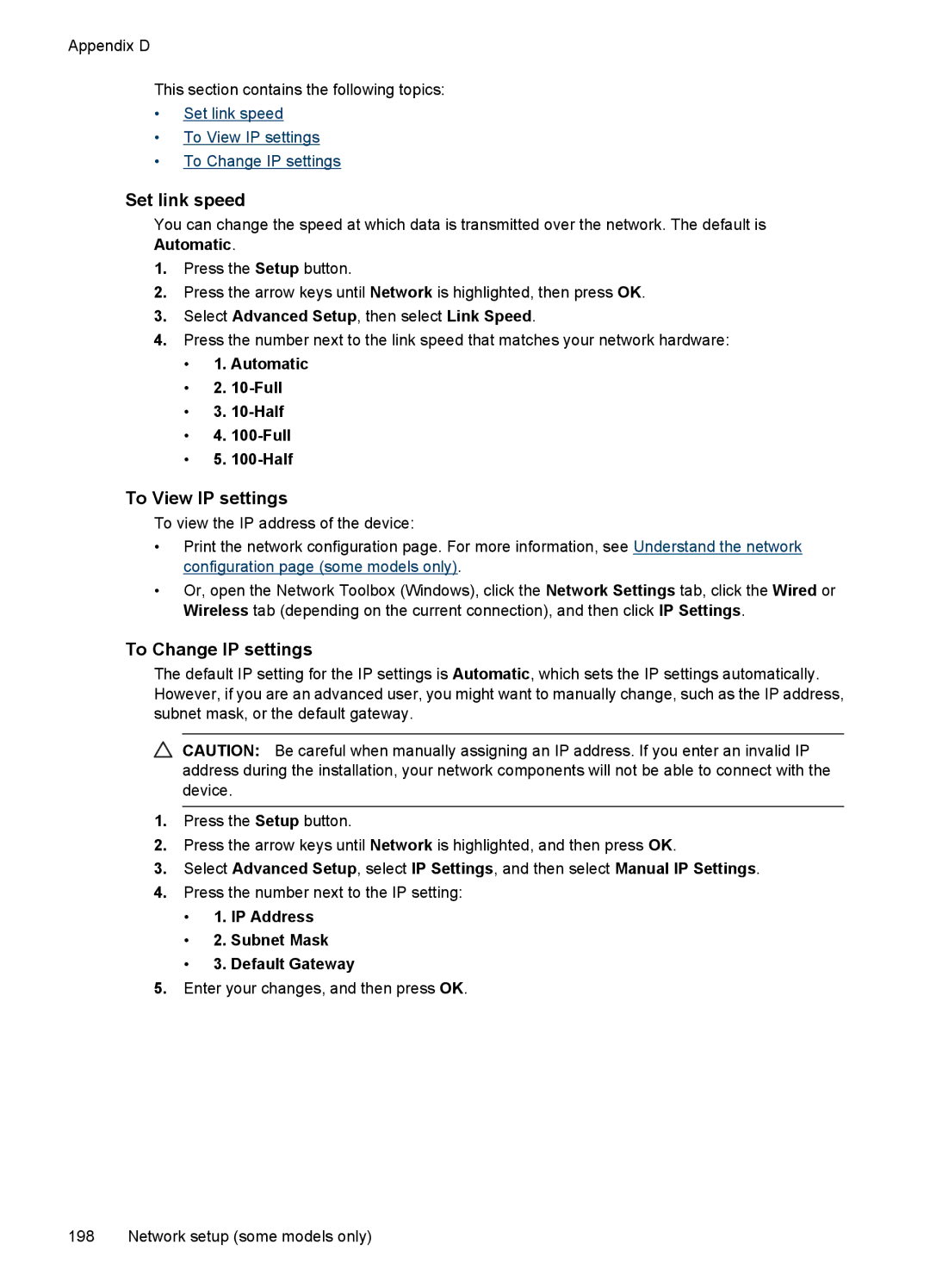 HP 4500 - G510a manual Set link speed, To View IP settings, To Change IP settings 