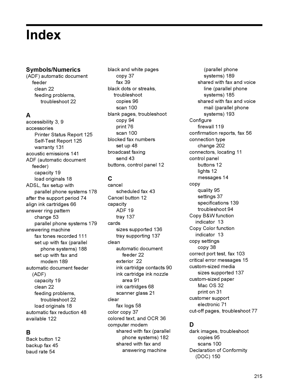 HP 4500 - G510a manual Index, Symbols/Numerics 