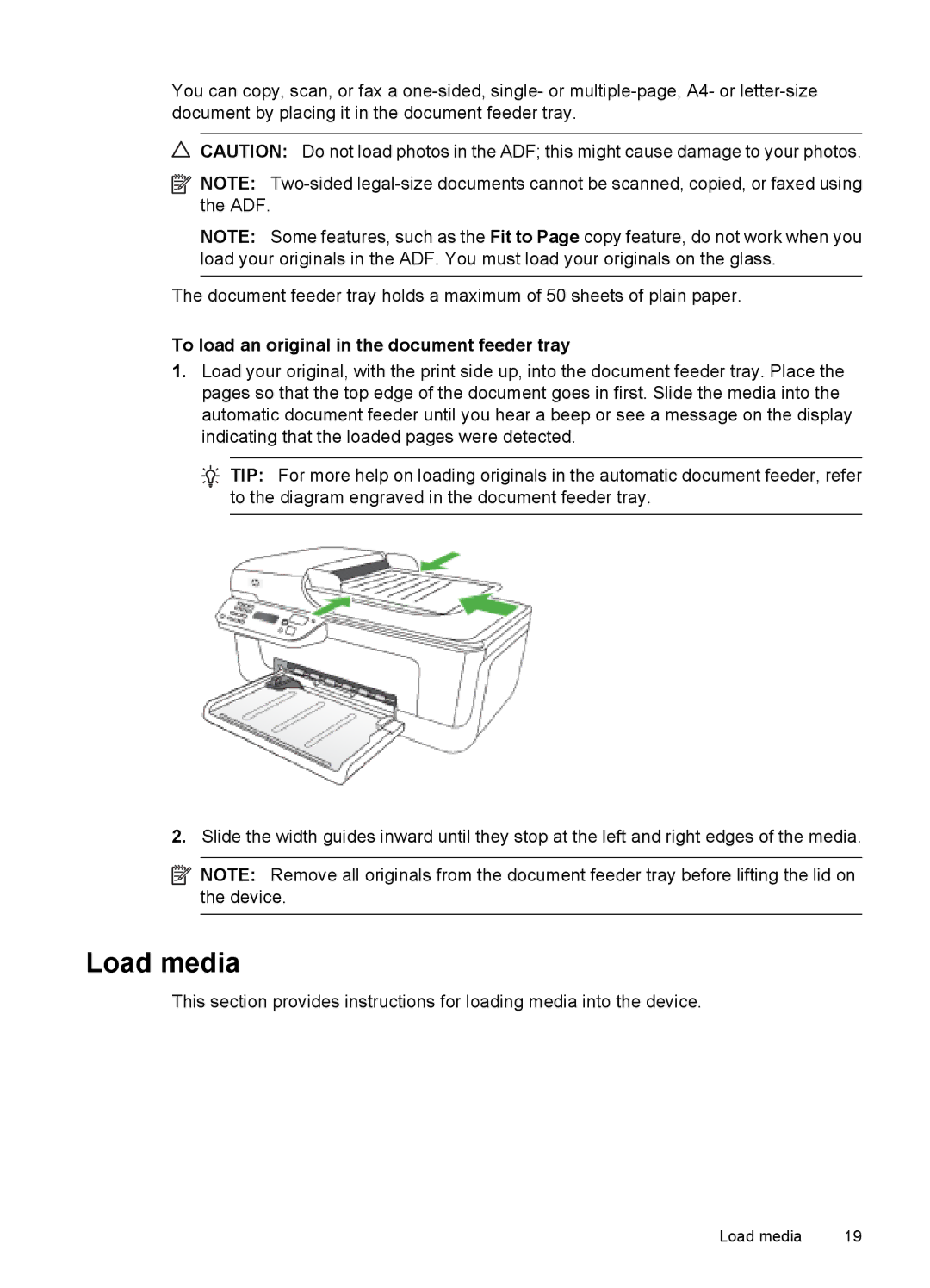 HP 4500 - G510a manual Load media, To load an original in the document feeder tray 