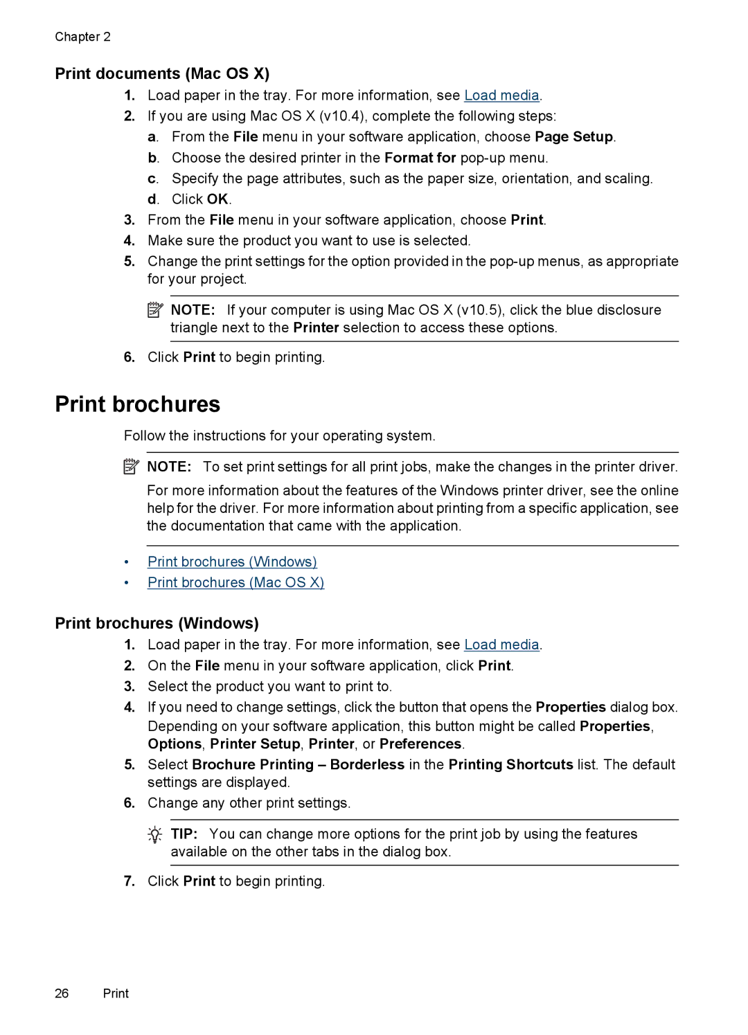 HP 4500 - G510a manual Print documents Mac OS, Print brochures Windows 